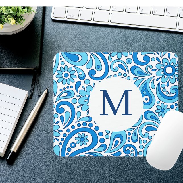 Perfekt Paisley Blue Monogram Mousepad (Von Creator hochgeladen)