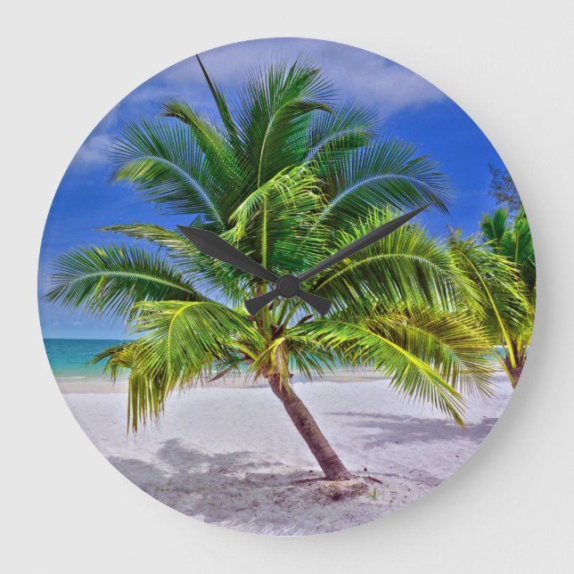 Perfekt Palm Tree Tropical Island Beach Große Wanduhr (Vorderseite)