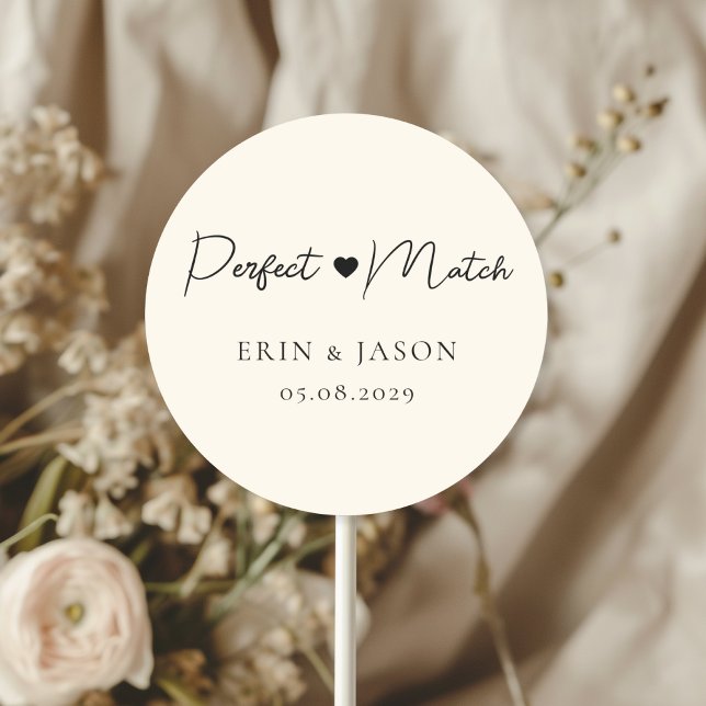Perfekt passt! Beige, elegant, einfach Runder Aufkleber (Perfect Match! Beige, Elegant, Simple, Heart, Classic, Round, Wedding Sticker.)