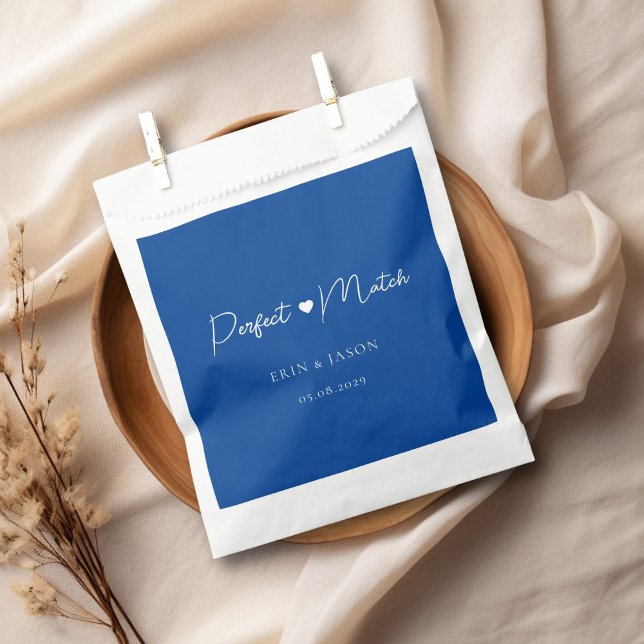 Perfekt passt! Blau, elegant, einfach Geschenktütchen (Perfect Match! Elegant, Simpel, Heart, Wedding Favor Bag with your name and date.)