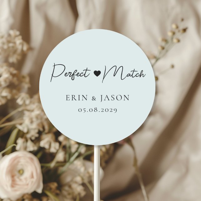Perfekt passt! Blau-grau, elegant, einfach Runder Aufkleber (Perfect Match! Soft-Blue-Gray, Elegant, Simple, Heart, Classic, Round, Wedding Sticker.)