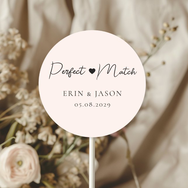 Perfekt passt! Blush, elegant, einfach Runder Aufkleber (Perfect Match! Blush, Elegant, Simple, Heart, Classic, Round, Wedding Sticker.)