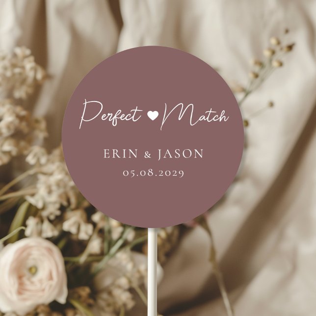 Perfekt passt! Braun, elegant, einfach Runder Aufkleber (Perfect Match! Brown, Elegant, Simple, Heart, Classic, Round, Wedding Sticker.)