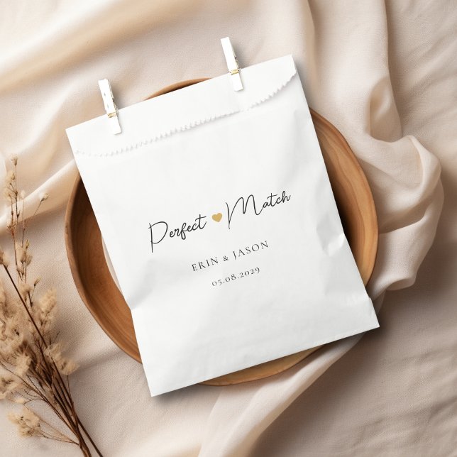 Perfekt passt! Elegant, Simpel, Herz Geschenktütchen (Perfect Match! Elegant, Simpel, Heart, Wedding Favor Bag with your name and date.)