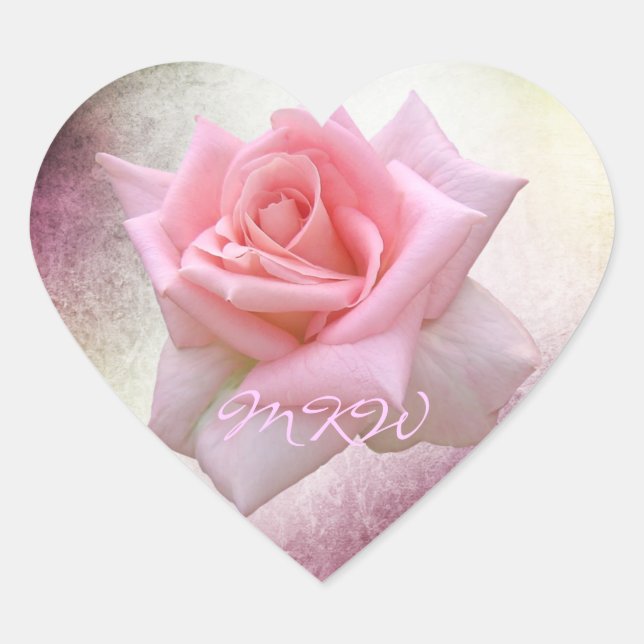 Perfekt rosa Rose Monogram Heart Sticker (Vorderseite)