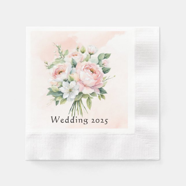Perfekt rosa Wasserfarbenpeony Floral Wedding Serviette (Vorderseite)