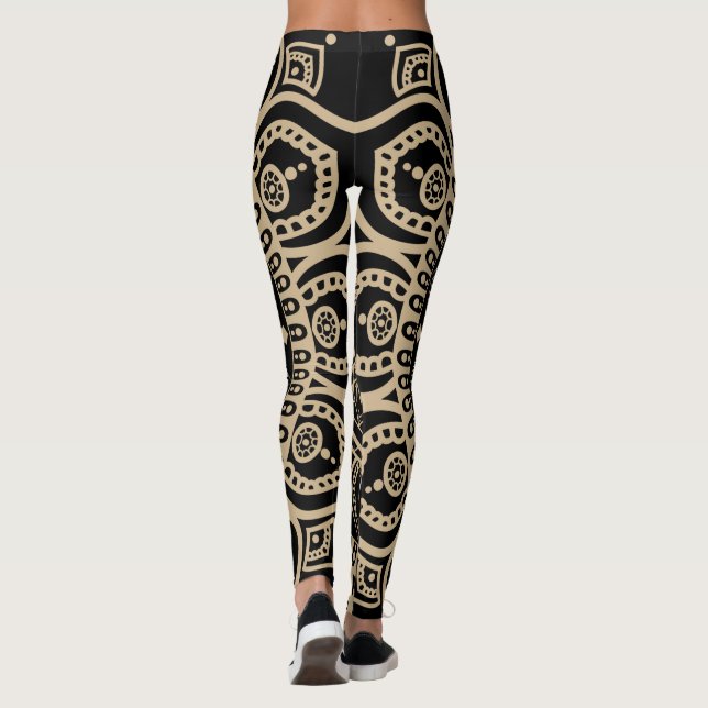 Perfekt voll Grafik Mandala Yoga schwarz und gold Leggings (Rückseite)