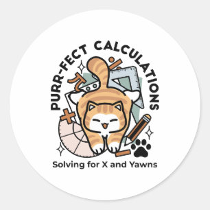 Perfekte Berechnungen – Lustiges Mathe-Katze-Desig Runder Aufkleber