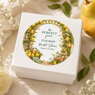 Perfekte Birnen Grün Gingham Brautparty Geschenk Runder Aufkleber