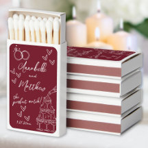 Perfekte Match Hand Drawn Burgundy Wedding Matchbo