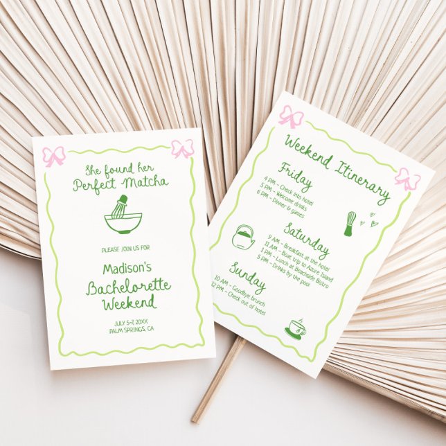 Perfekte Matcha Hand Drawn Bachelorette Wochenende Einladung (Von Creator hochgeladen)