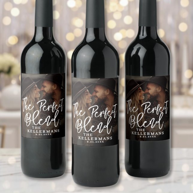 Perfekte Mischung Hochzeitsfoto Weinetikett (Perfect Blend Wedding Photo Wine Label )