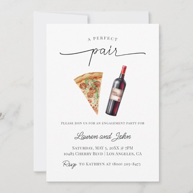 Perfekte Pair Wine Pizza Engagement Party Dusche Einladung (Vorderseite)
