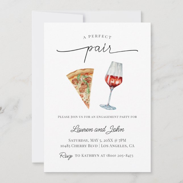 Perfekte Pair Wine Pizza Engagement Party Dusche Einladung (Vorderseite)