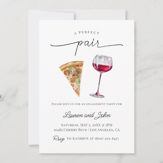 Perfekte Pair Wine Pizza Engagement Party Dusche Einladung (Vorderseite)