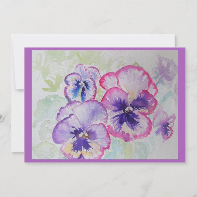 Perfekte Pink-Stiefmütterchen Wasserfarbe Lila Grü Karte (Vorderseite)
