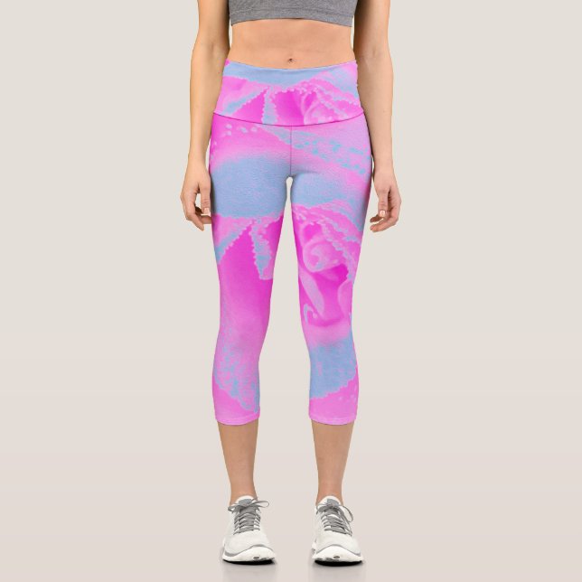 Perfekte Rose für Hot Pink und Light Blue Capri Leggings (Vorderseite)