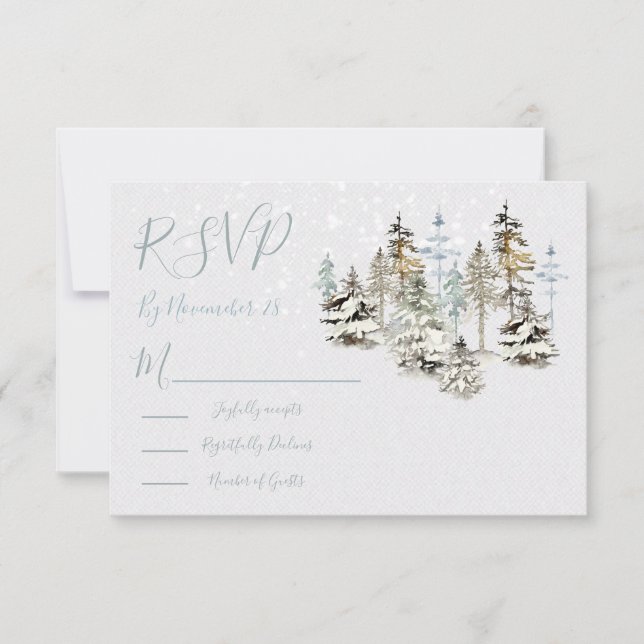 Perfekte Snow Forest-Hochzeitungs-RSVP-Antwortkart RSVP Karte (Vorderseite)