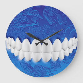 Perfekte weiße Teeth Bite Dentist Blue Wall Uhr