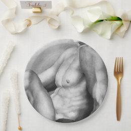 Perfekter Mann Brust & Torso Fine Art Kohlezeichnu Pappteller