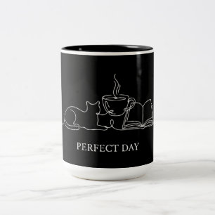 Perfekter Tag Minimalistische Katze Buch- und Kaff Zweifarbige Tasse