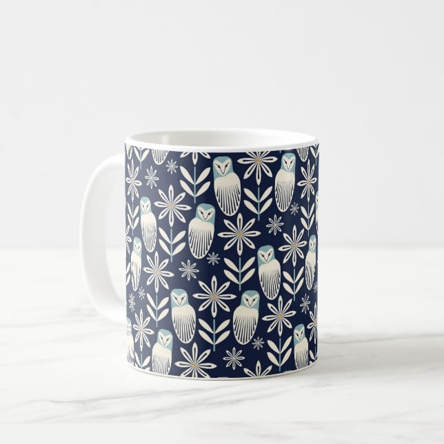 Perfektes Barn Owl - blauer Hintergrund Kaffeetasse (Vorderseite Links)