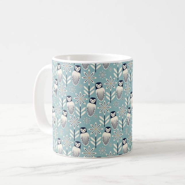 Perfektes Barn Owl - hellblauer Hintergrund Kaffeetasse (Vorderseite Links)