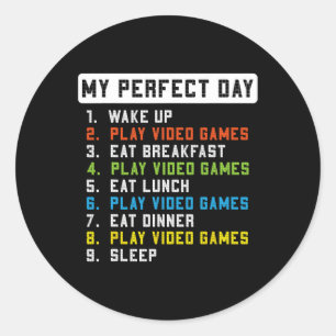 Perfektes Day Play Video Games Funny Gamer Men Boy Runder Aufkleber