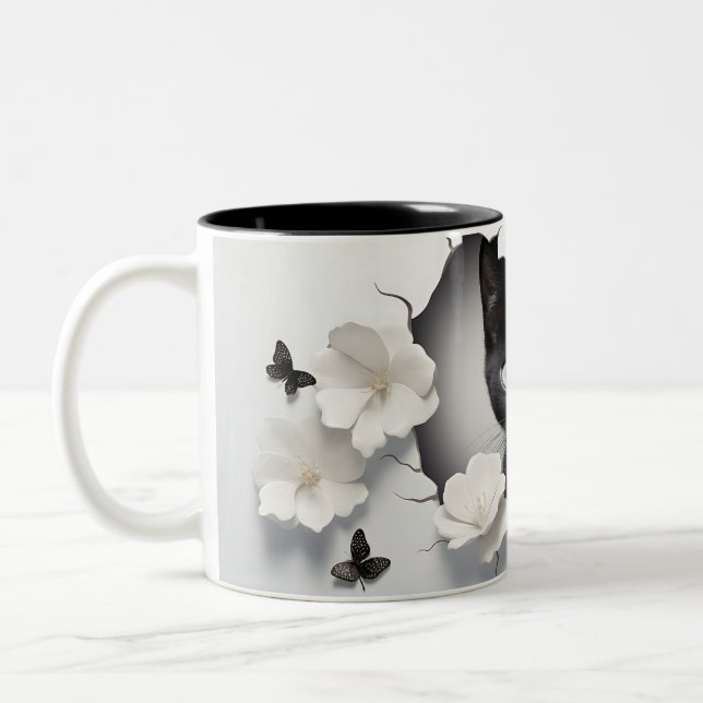 Perfektes Geschenk für Katzen- und Halloween-Fans Zweifarbige Tasse (Links)