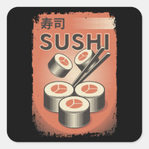 Perfektes japanisches Sushi Food   Vintage Stilges Quadratischer Aufkleber