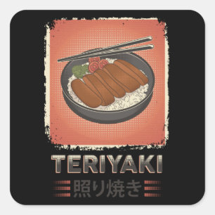 Perfektes japanisches Teriyaki Food Vintager Sti Quadratischer Aufkleber