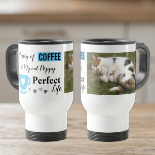 Perfektes Katzenfutter und kaffenblaues Foto Reisebecher
