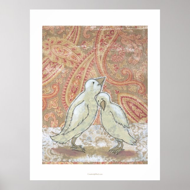 Perfektes Paar liebenswerte Vögel whimsical Kunst Poster (Vorne)