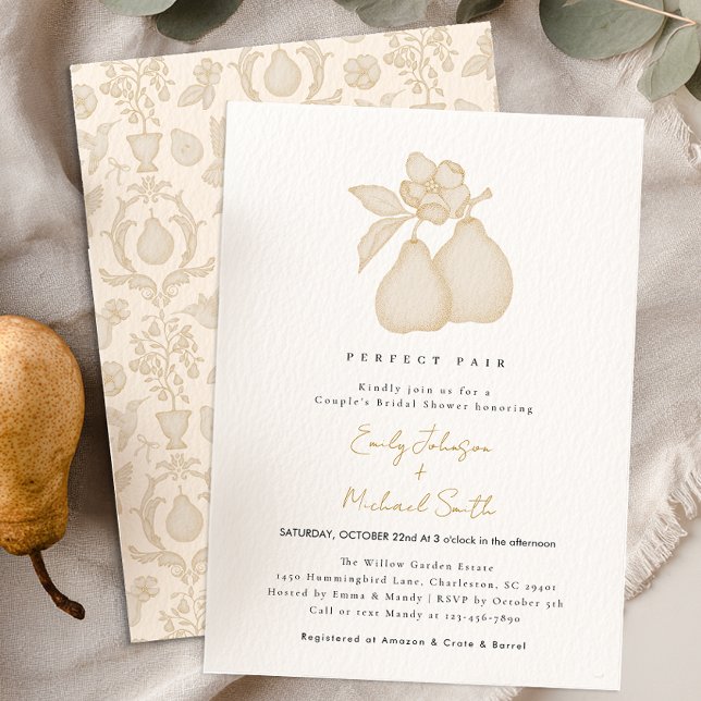 Perfektes Pear-Brautparty | Damask Einladung (Perfect Pear Invite)