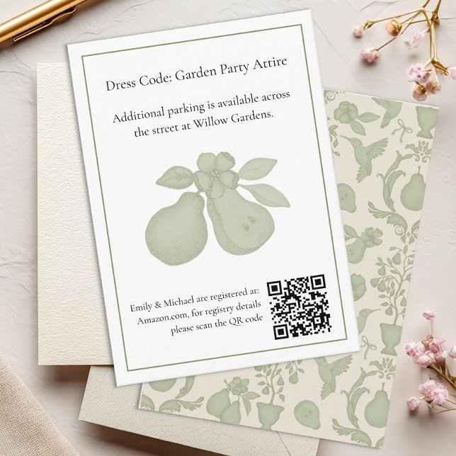 Perfektes Pear-Brautparty | Register "Sage Green" Begleitkarte (QR Code Info Card)