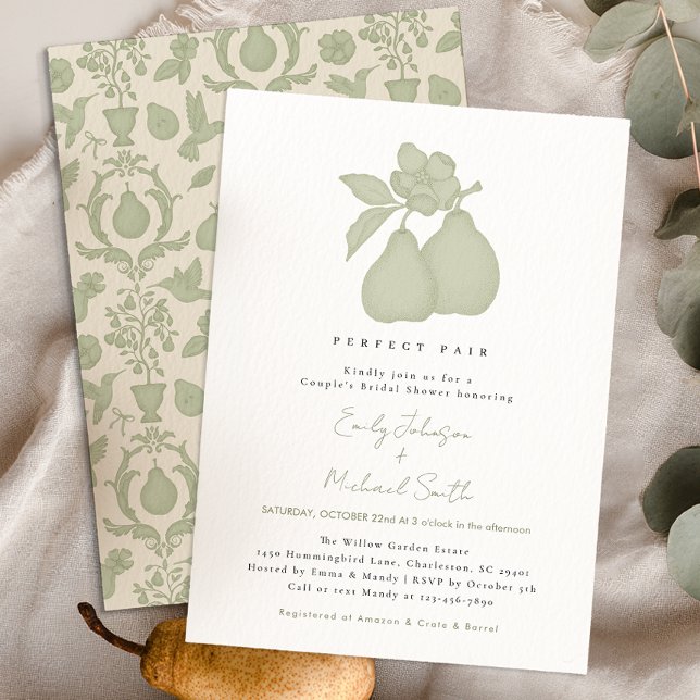 Perfektes Pear-Brautparty | Sage Green Damask Einladung (Perfect Pear Invitation)