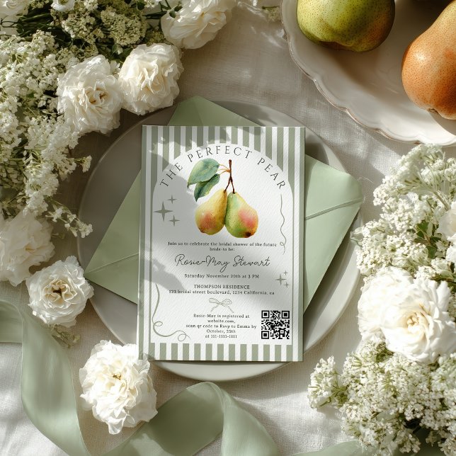 Perfektes Pear Retro Altes Geld Pair Qr Brautparty Einladung (Perfect Pear Retro Old Money Pair Qr Bridal Shower Invitation)