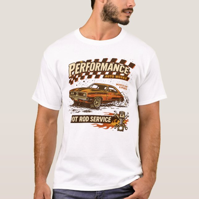 Performance Auto Works Muscle Car Art T-Shirt (Vorderseite)
