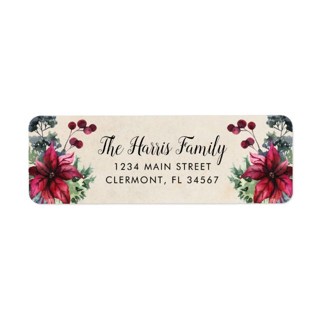 Pergamentpapier Red Poinsettia Holly Berries Label (Vorne)