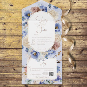 Peri Blue Boho Blume & Grass QR Code All In One Einladung