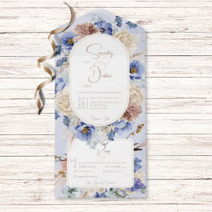 Peri Blue Boho Blumen & Gräser Abendessen All In One Einladung