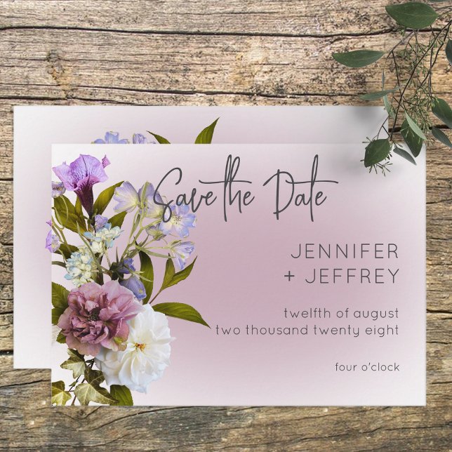 Peri White Mauve Floral Modern Save the Date Card (Von Creator hochgeladen)