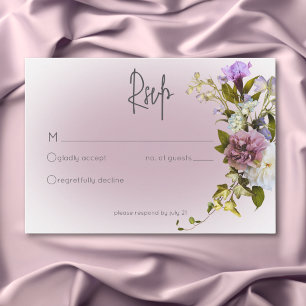 Peri White Mauve Floral Modern Wedding RSVP Card Karte