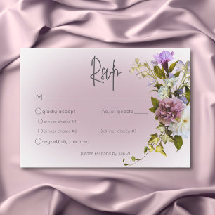 Peri White Mauve Floral Modern Wedding RSVP Card Karte