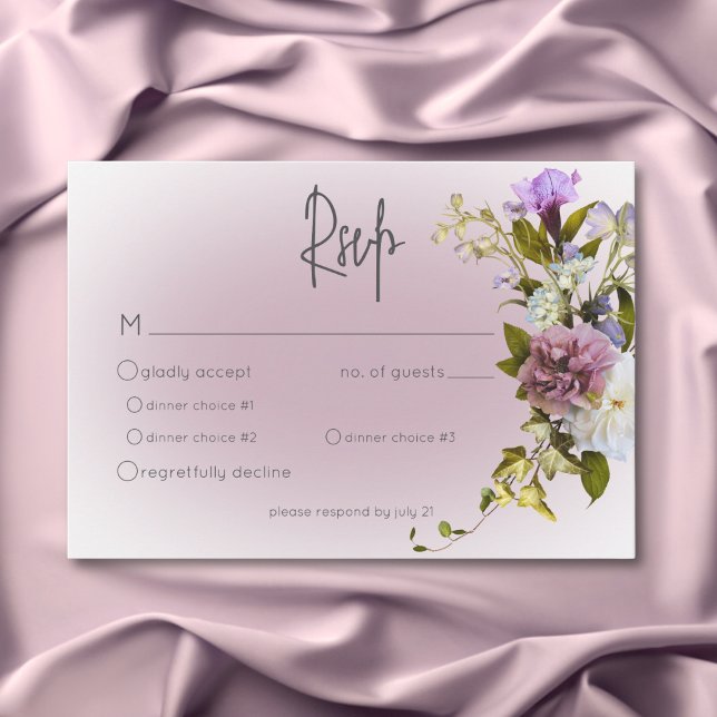 Peri White Mauve Floral Modern Wedding RSVP Card Karte (Peri White Mauve Floral Modern Wedding RSVP Card)