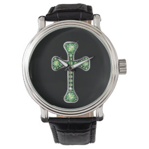 "Peridot-" christliches Kreuz in der silbernen Uhr