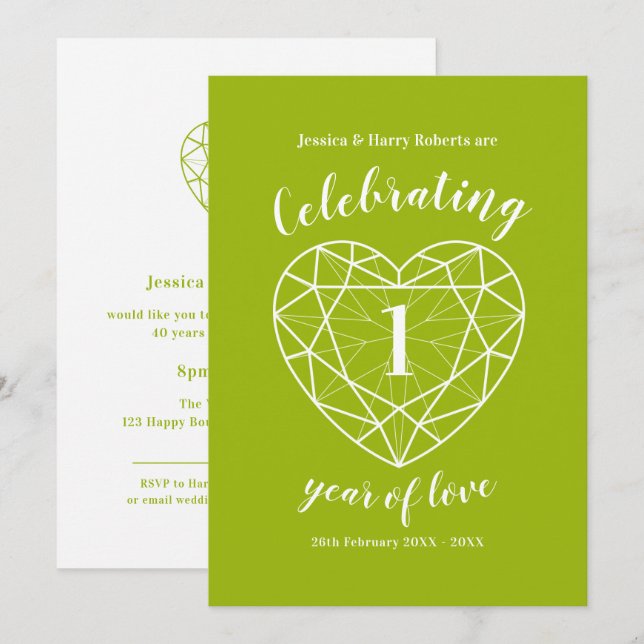 Peridot feiert 1 Jahr Liebe Party lädt ein Einladung (Vorne/Hinten)