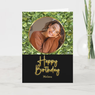 Peridot Geburtsstein Gold Schrift Foto Geburtstag Karte
