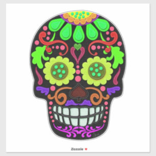 Peridot Green und Black Colorful Sugar Skull Aufkleber