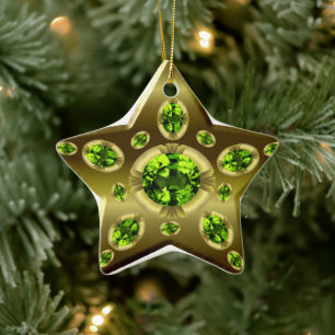 Peridot Imitate Stone on Gold Star Xmas Ornament